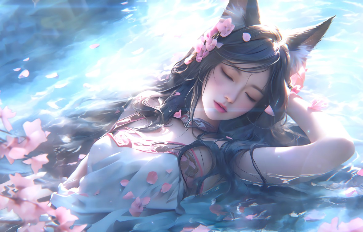 阿狸水漫花瓣唯美4K壁纸3840x2160