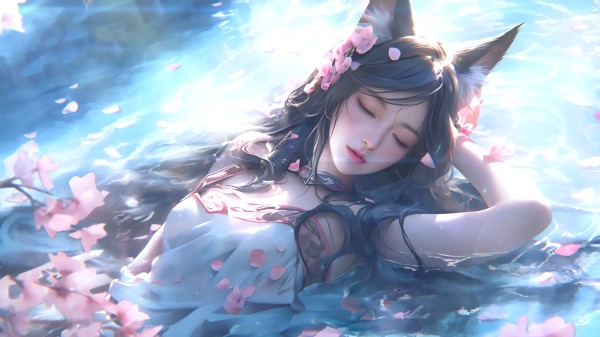 阿狸水漫花瓣唯美4K壁纸3840x2160